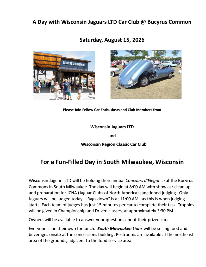 front page of flyer for the Wisconsin concours 